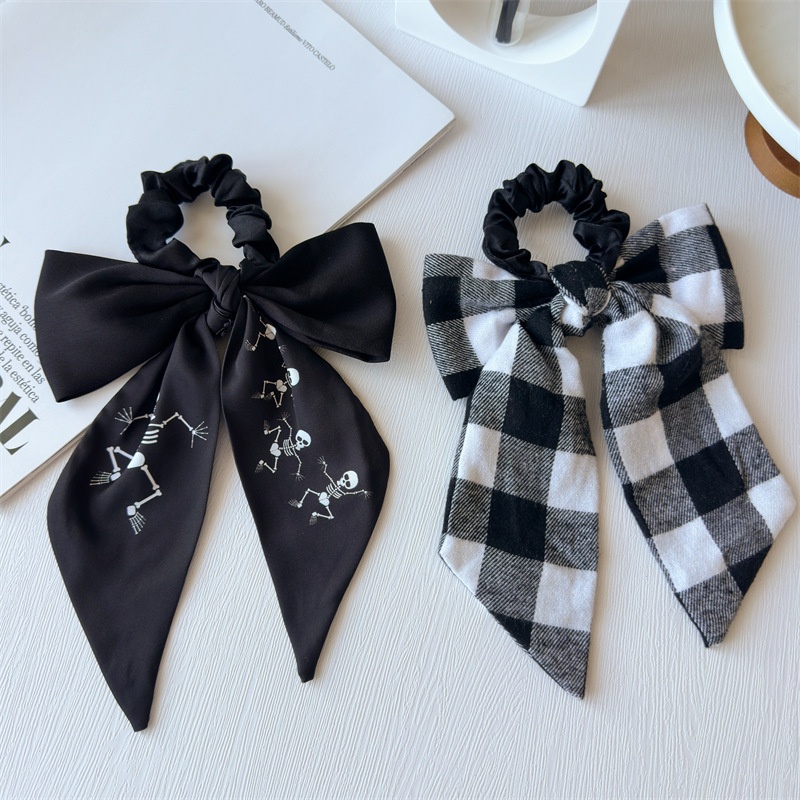 Women's Daily Handmade Ribbon Bow Ponytail Scrunchie Color Block Skull