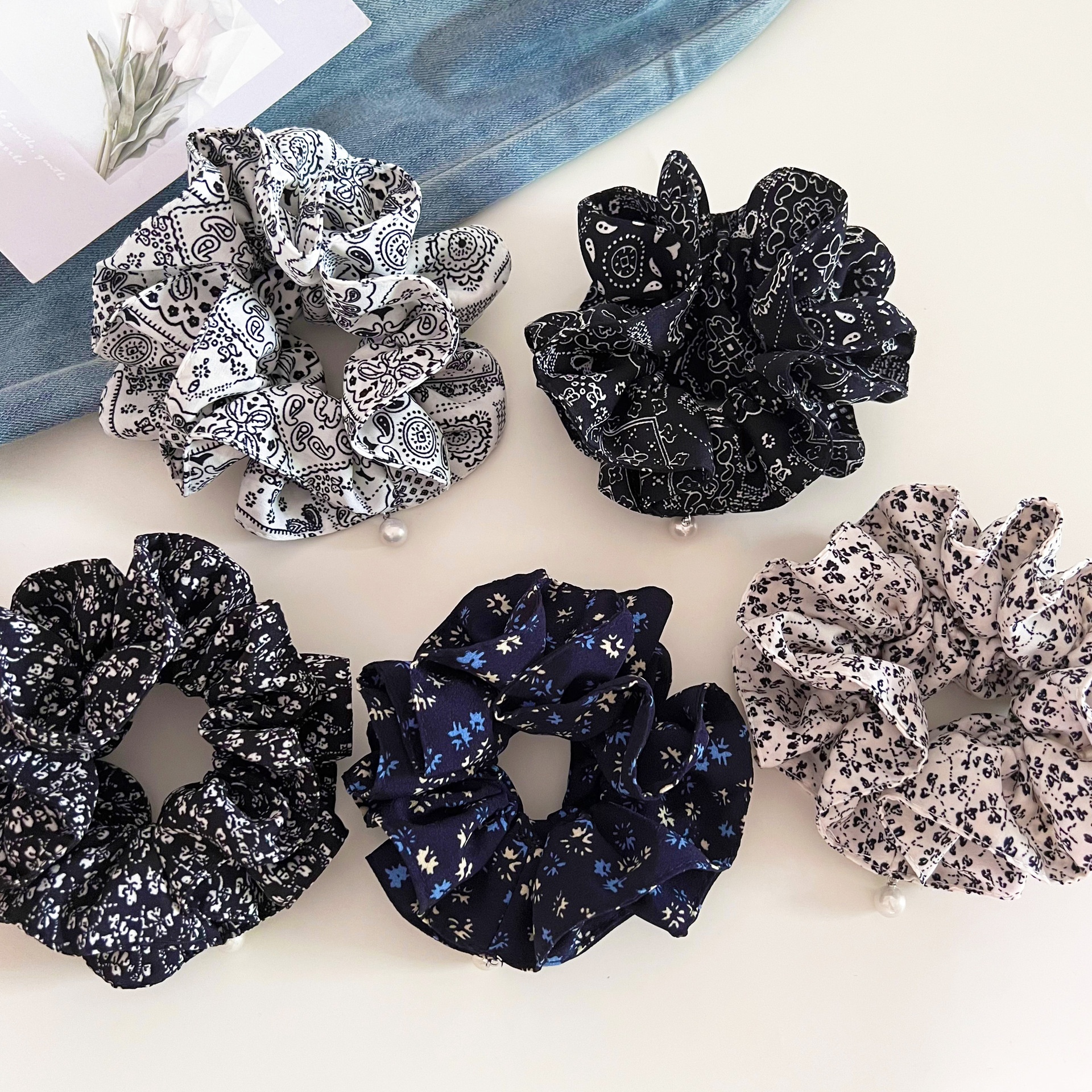 Women's Navy Ditsy Floral Cloth Hairband for Easy Bun & Ponytail Styling