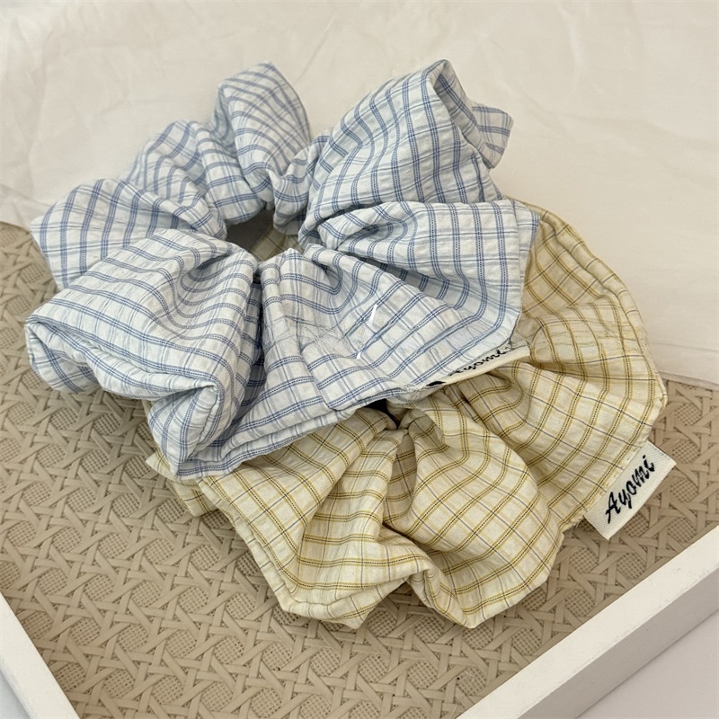 Women's Stylish Cloth Scrunchie Hair Accessories Blue Yellow Plaid