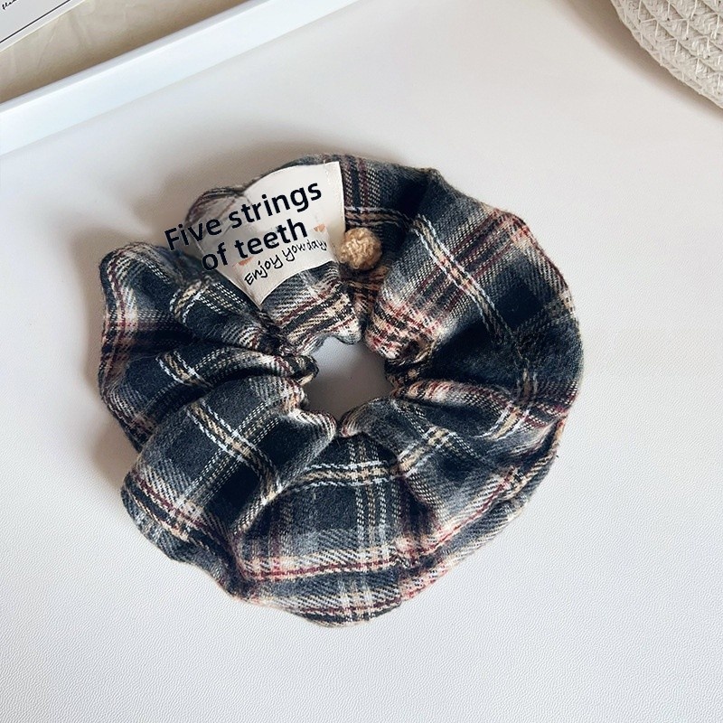 Women's Autumn Styling Cloth Hair Tie Grey Plaid Little Bear Pattern