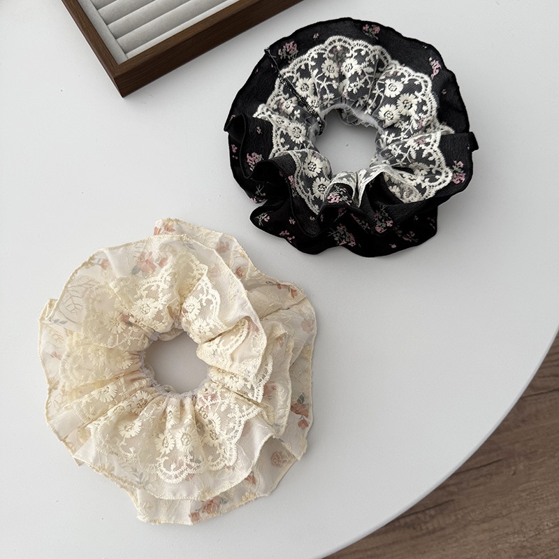 Women's Elegant Rose Lace Hair Tie with Delicate Ditsy Floral Design