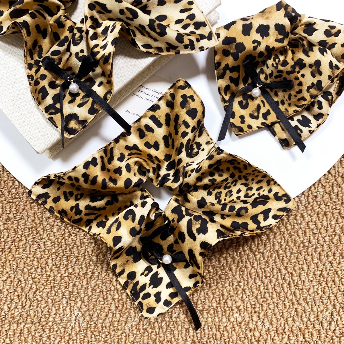 Women's Scarf Hair Ties Versatile Polyester Bun Ribbon Leopard Print
