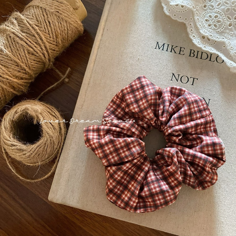 Women's Ins Autumn Winter Plaid Hair Ties High-End Satin Cloth Head Ropes