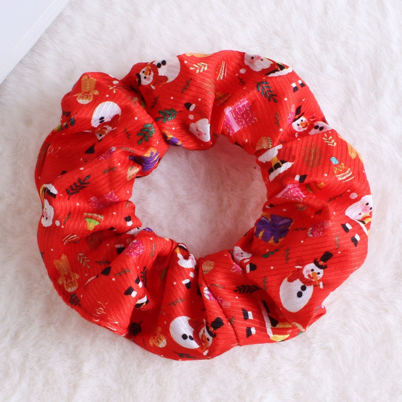 Unisex Holiday Cloth Hair Tie Scrunchie Christmas Snowman Pattern