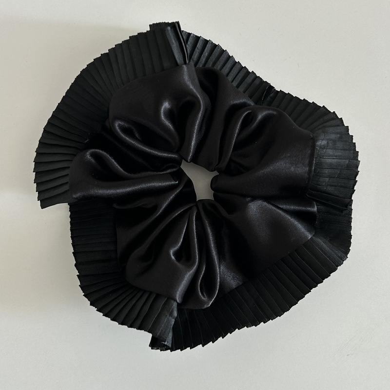 Women's Large Satin Ruffled Hair Scrunchie All Season Pink Blue Black