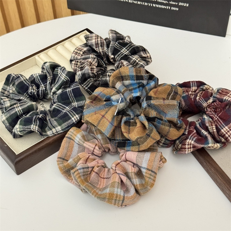 Women's Preppy Cloth Hair Scrunchie For All Seasons Checkered Plaid