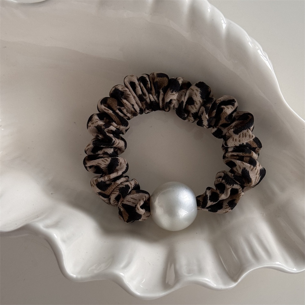 Women's Retro Leopard Print Hair Ties Vintage Pearl Elastic Hair Bands