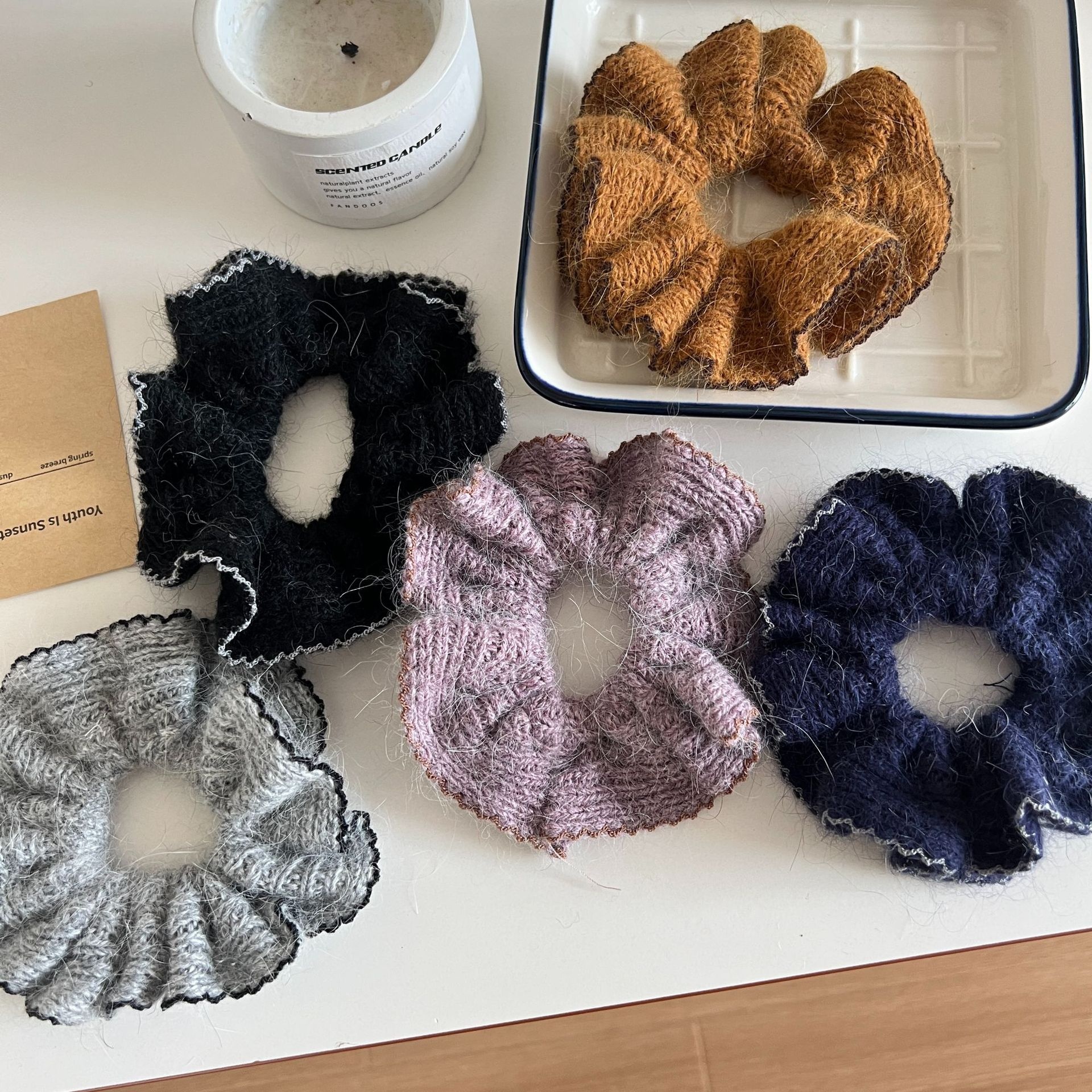 Women's Heavy Knit Double Layer Elastic Bun Headband Solid Blue