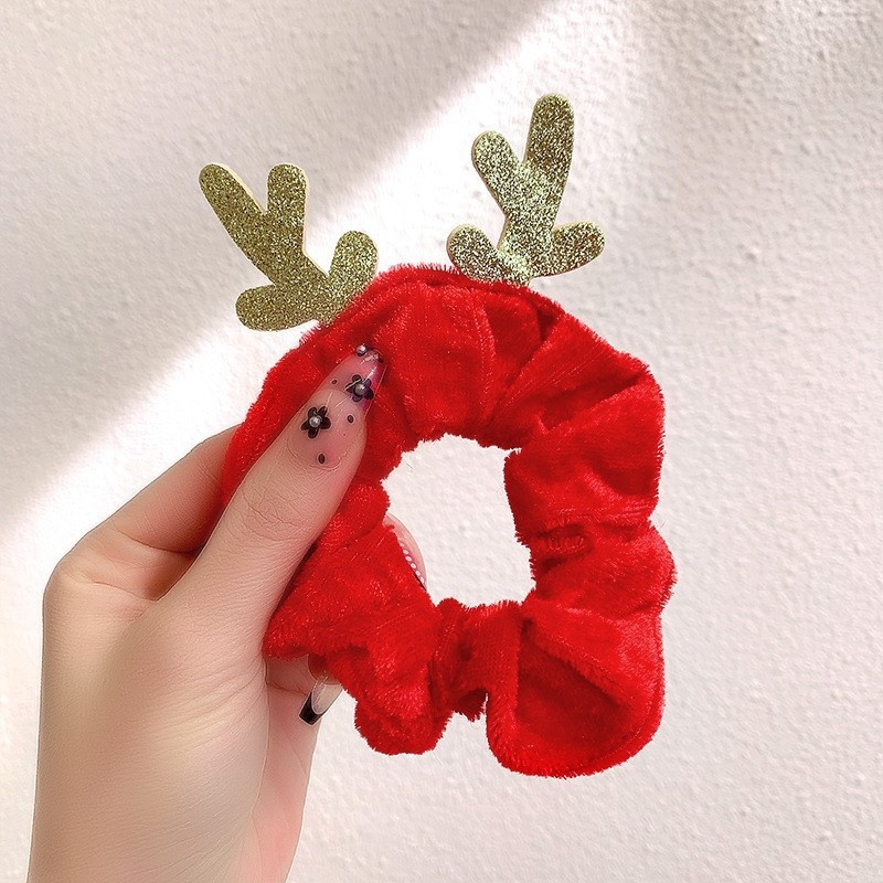 Women's Festive Cloth Scrunchie Hair Tie Red Star Christmas Tree
