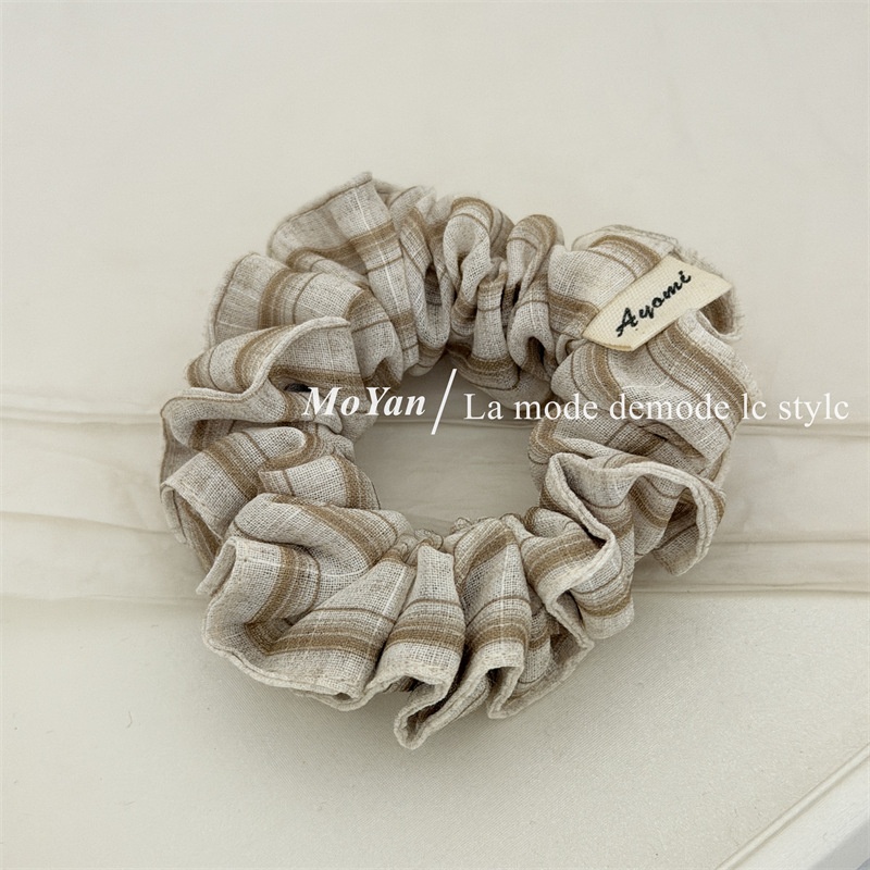Women's Spring Cloth Heart Shape Hair Tie Beige Plaid Leaf Pattern
