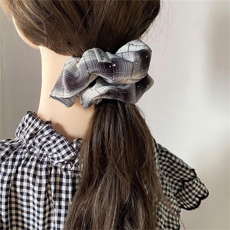 Women's Rhinestone Mesh Low Bun Bow Hair Tie Plaid White Pink Black