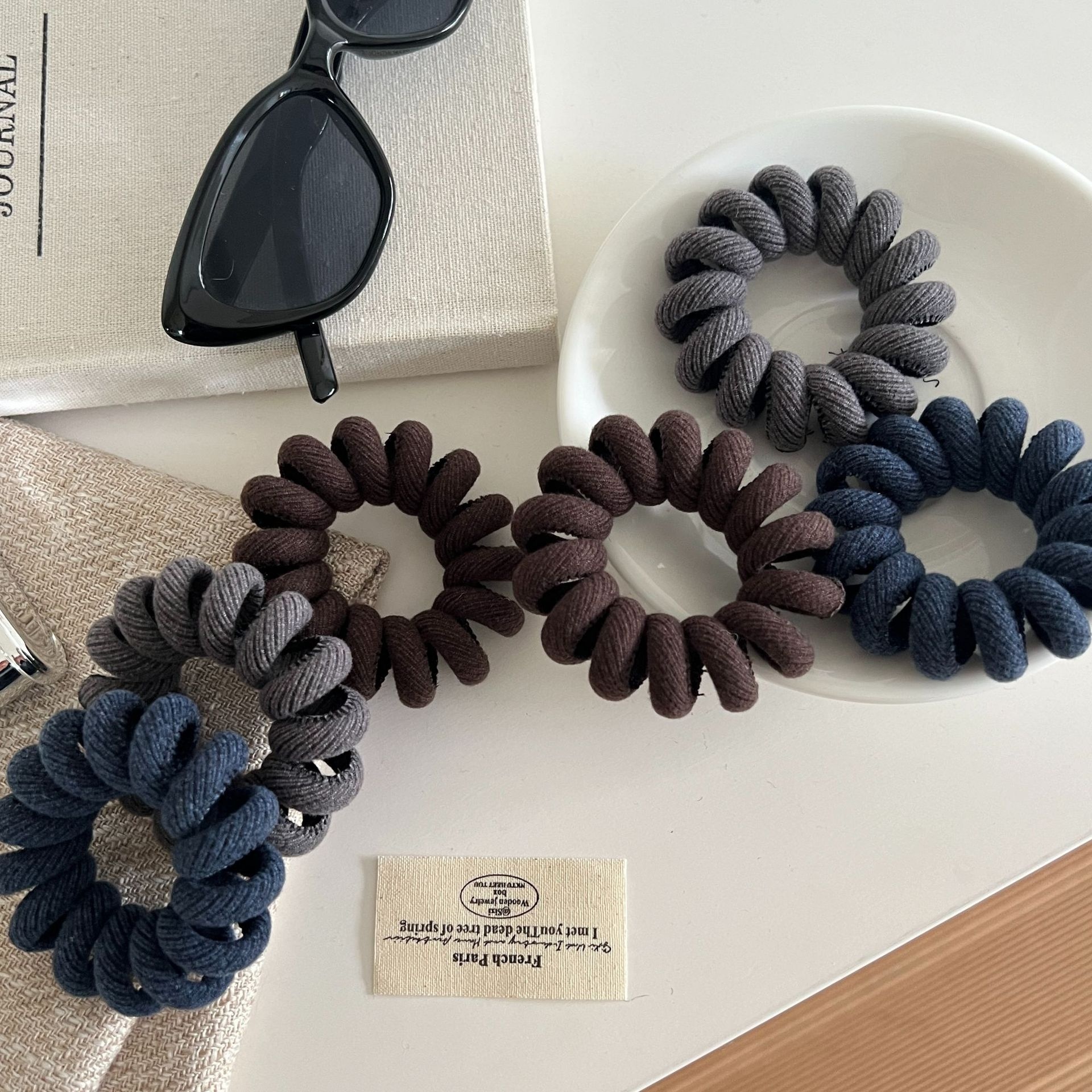 Women Velvet Seamless Phone Wire Hair Band All Seasons Solid Blue Gray Coffee