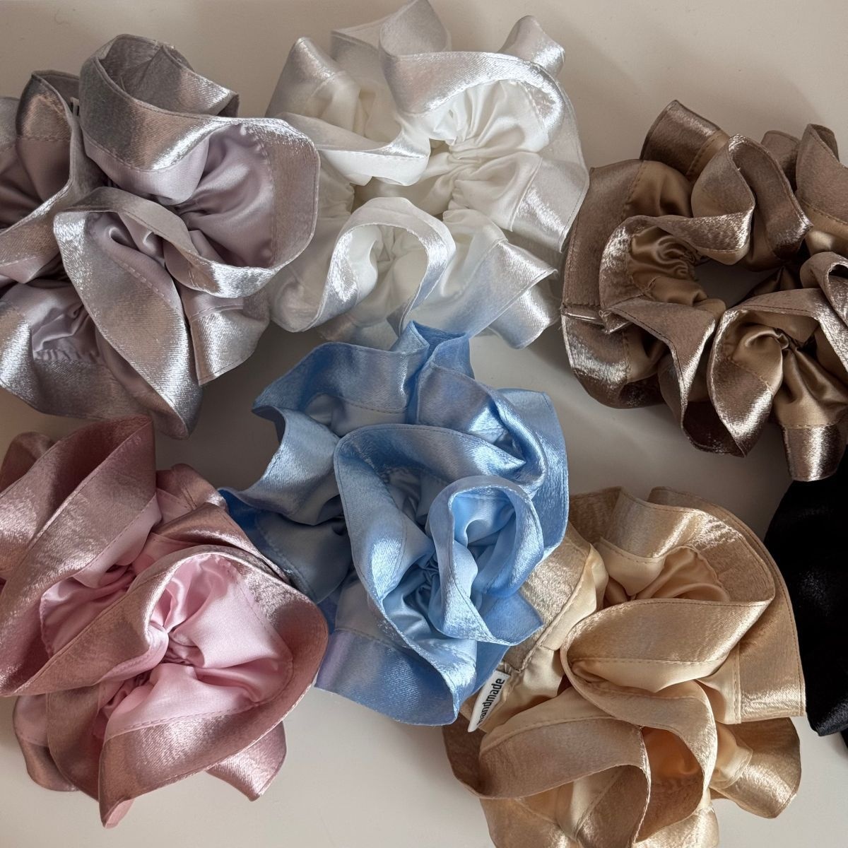 Women Soft Satin Hair Tie Elastic Cloth Spring Style Solid White