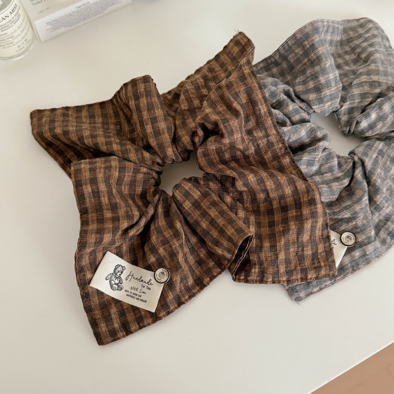 Women's Retro Autumn Winter Cloth Scrunchies Grey Checkered Plaid