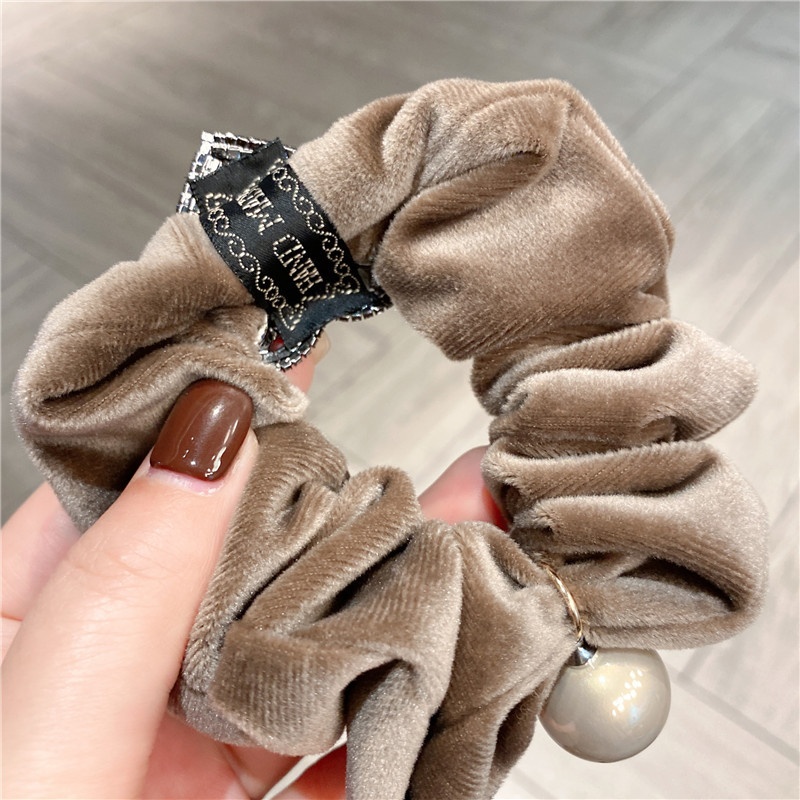 Ladies Velvet Lazy Low Bun Hairband Rhinestone Heart Bow Khaki Black