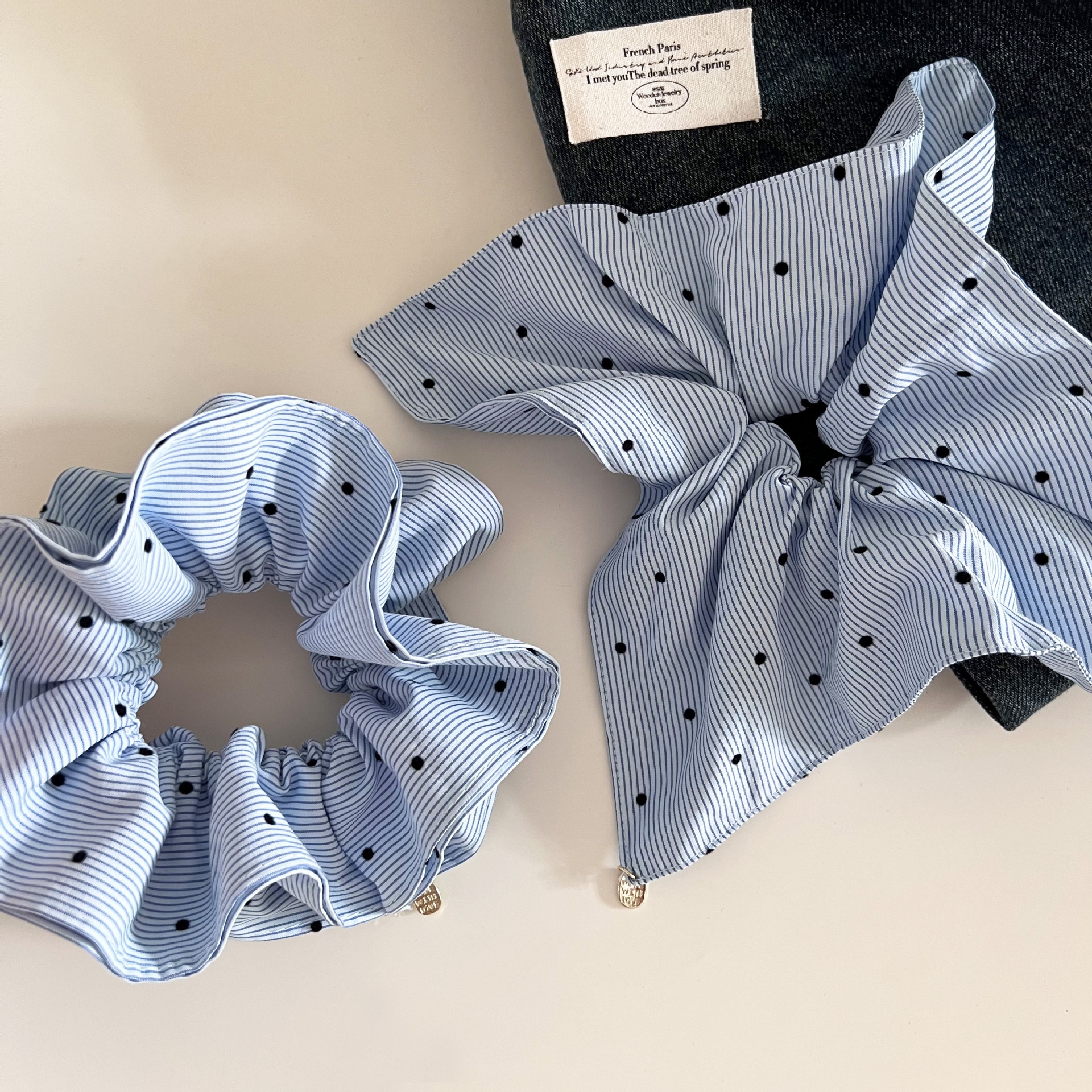 Women's Daily Cloth Scarf Hair Tie Gold Pendant Blue Striped Polka Dots