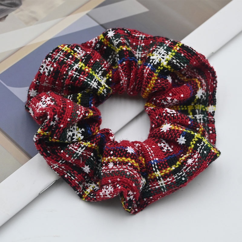 Women's High Elastic Cloth Bow Hair Ties Christmas Plaid Floral Print