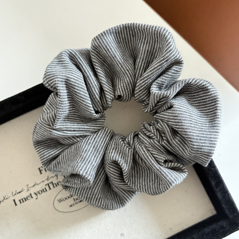 Women's Retro Winter Fabric Hair Tie Scrunchie Dark Grey Striped