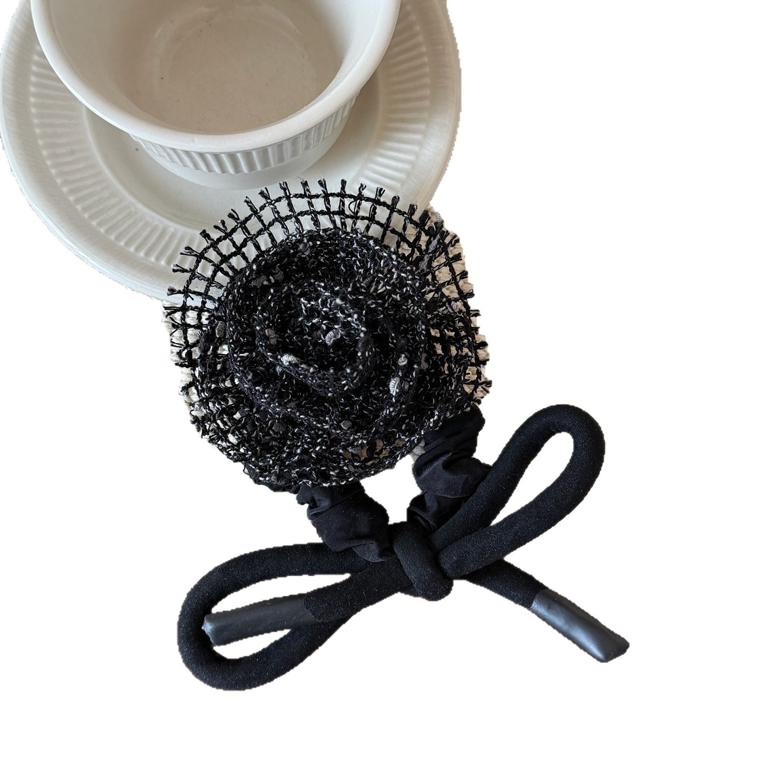 Women's French Romantic Knitted Rose Flower Butterfly Knot Elastic Hair Ties