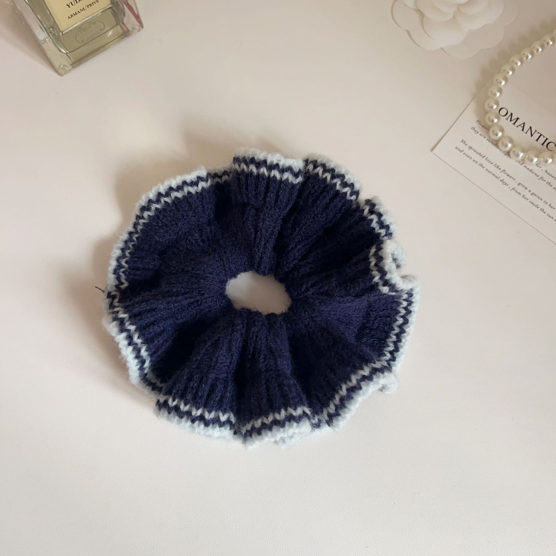 Women's Autumn Winter Warm Yarn Hair Tie Pink Plaid Color Block