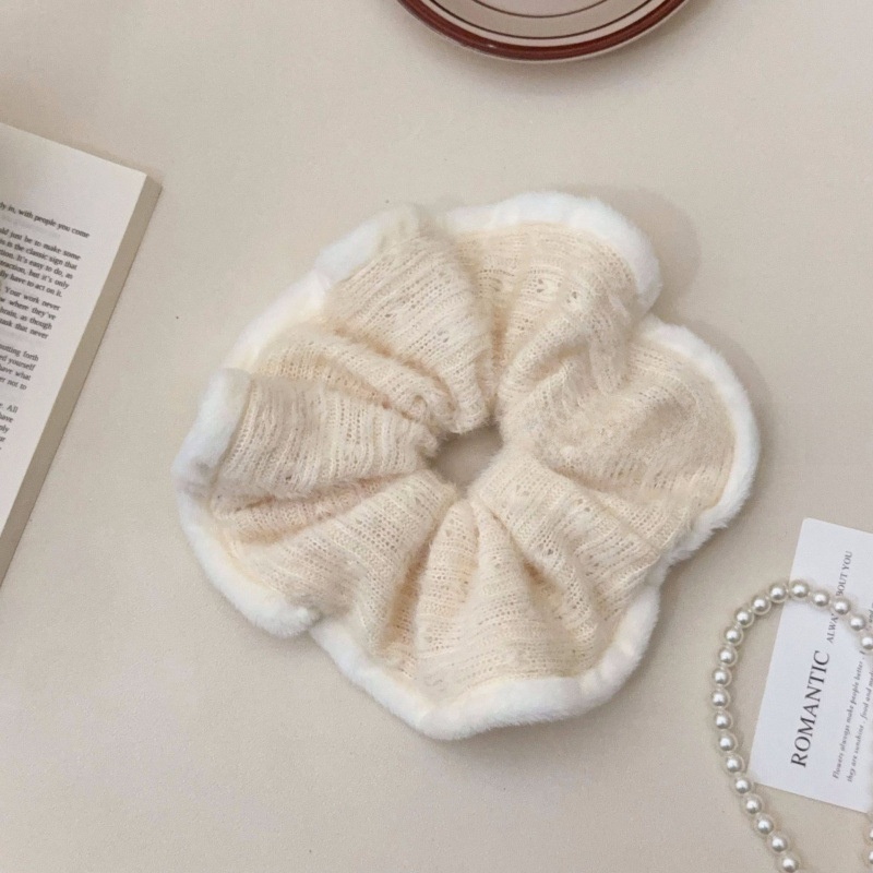 Women's Cozy Irregular Wool Yarn Hair Tie, Soft Autumn Winter Splicing Accessory