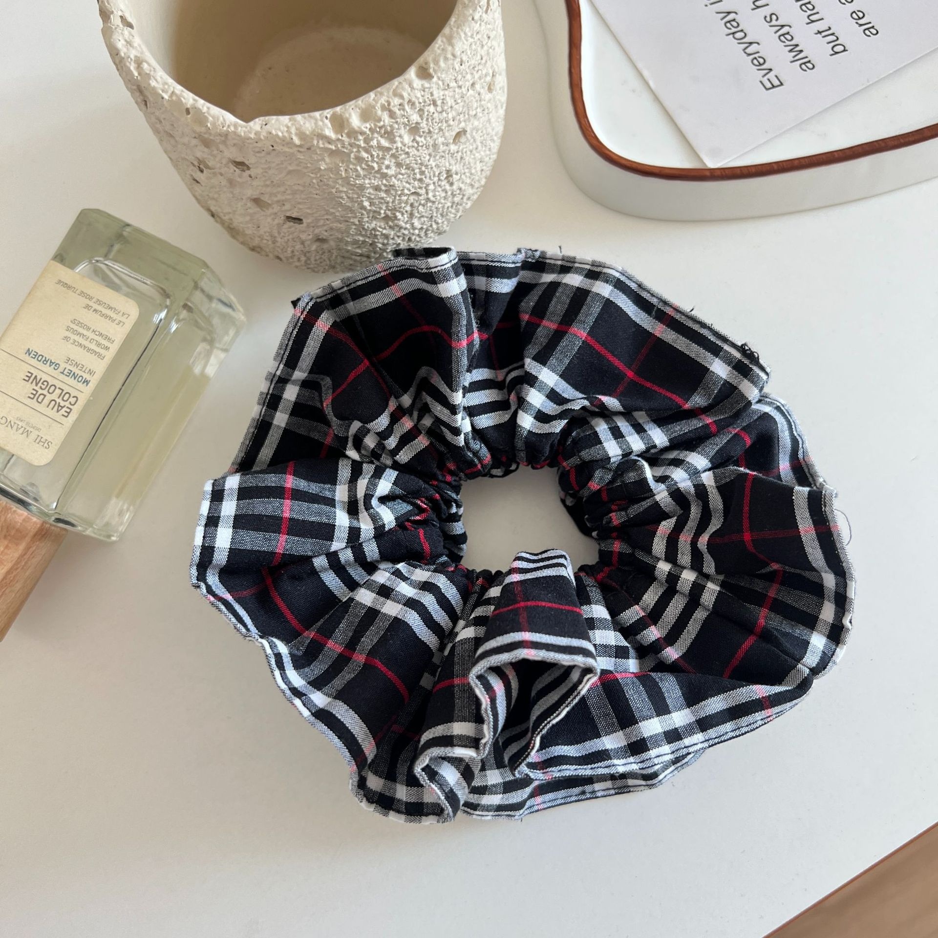 Women's Elegant Fabric Hair Tie Versatile Bun Band British Plaid