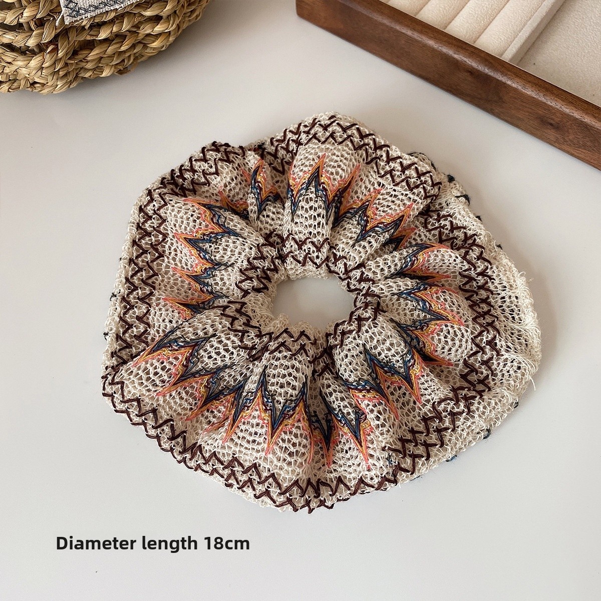 Women's Hand-Woven Large Cloth Hairband Color-Block Floral Grid Black & Coffee