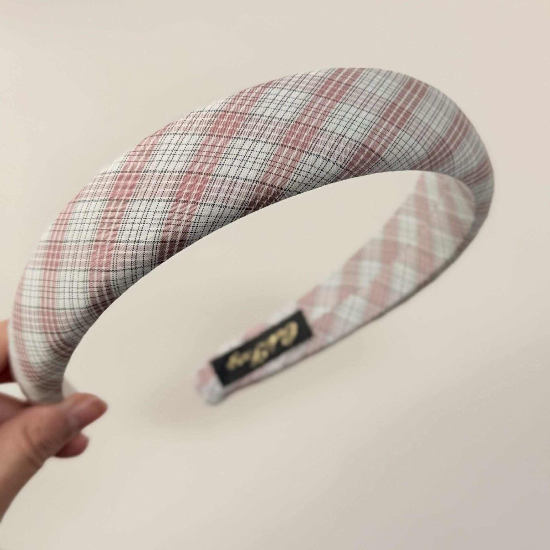 Women's Stylish Cloth Hair Tie in Pink Plaid for Spring and Summer