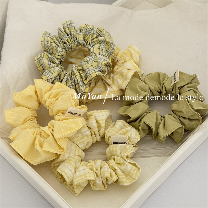 Women's Sweet Spring Cloth Hair Tie Accessory Yellow & Green Plaid