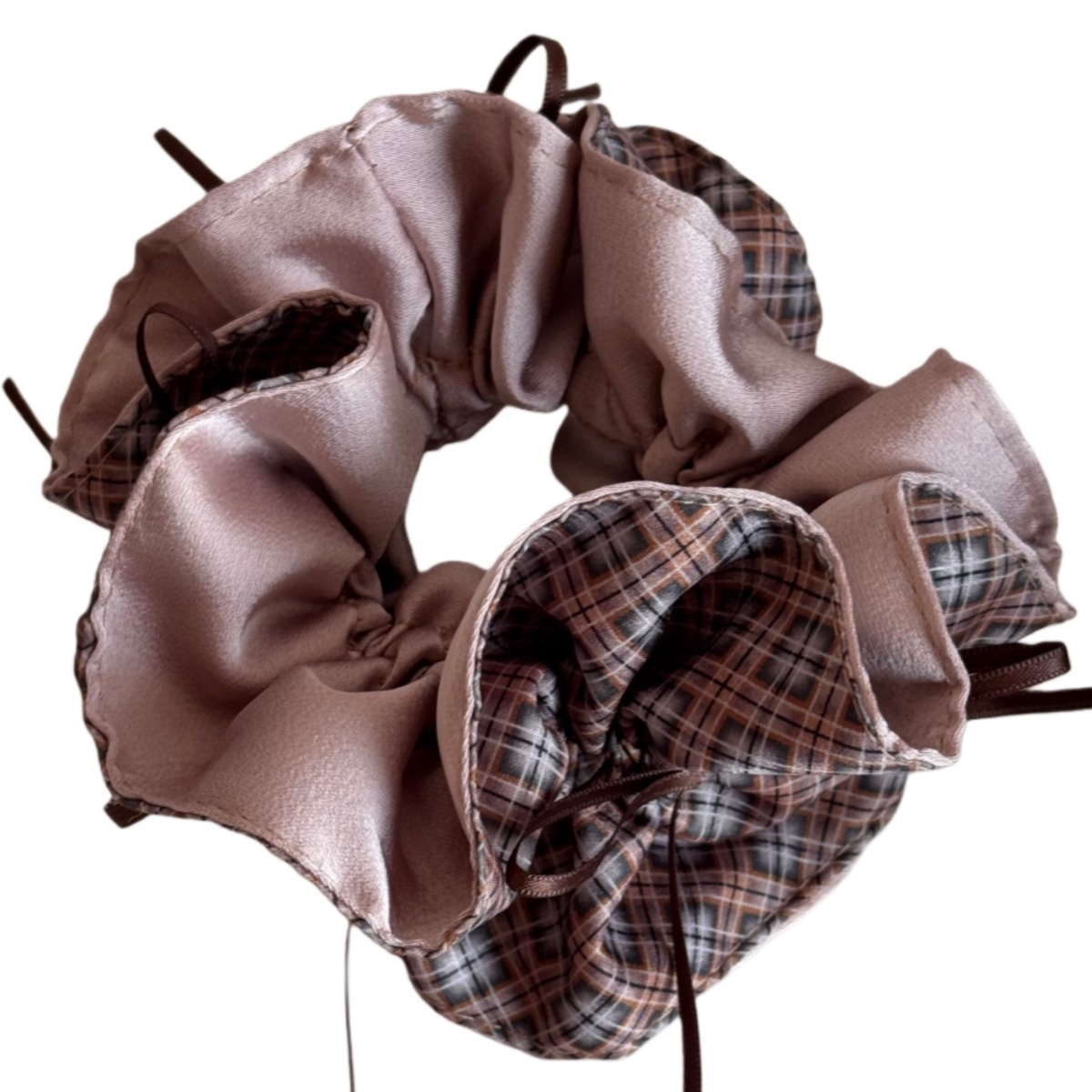 Women's Winter Cloth Bowknot Hair Tie Accessory Apricot Pink Plaid