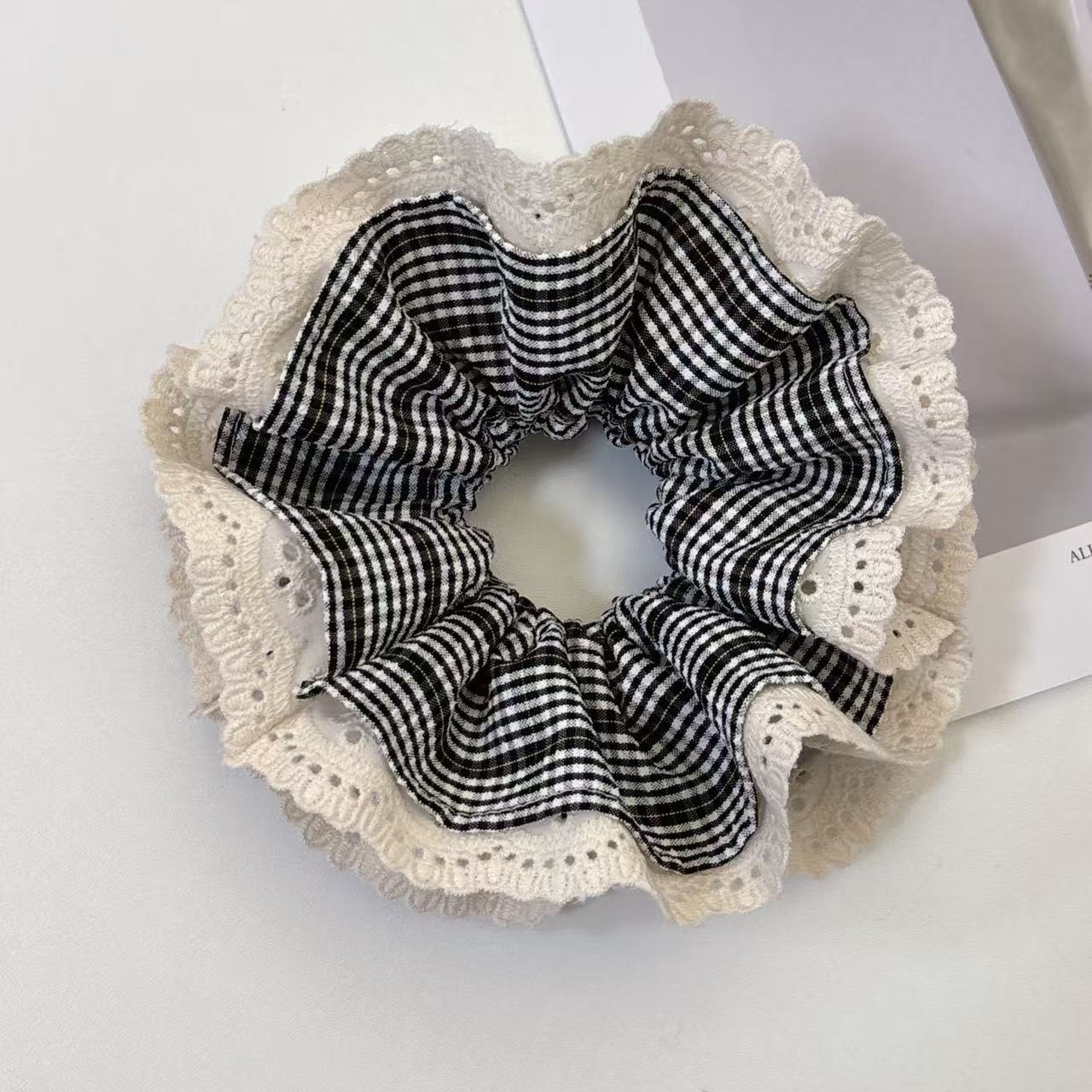 Women's Retro Black Polka Dot Cloth Hair Tie Classic Vintage Scrunchie