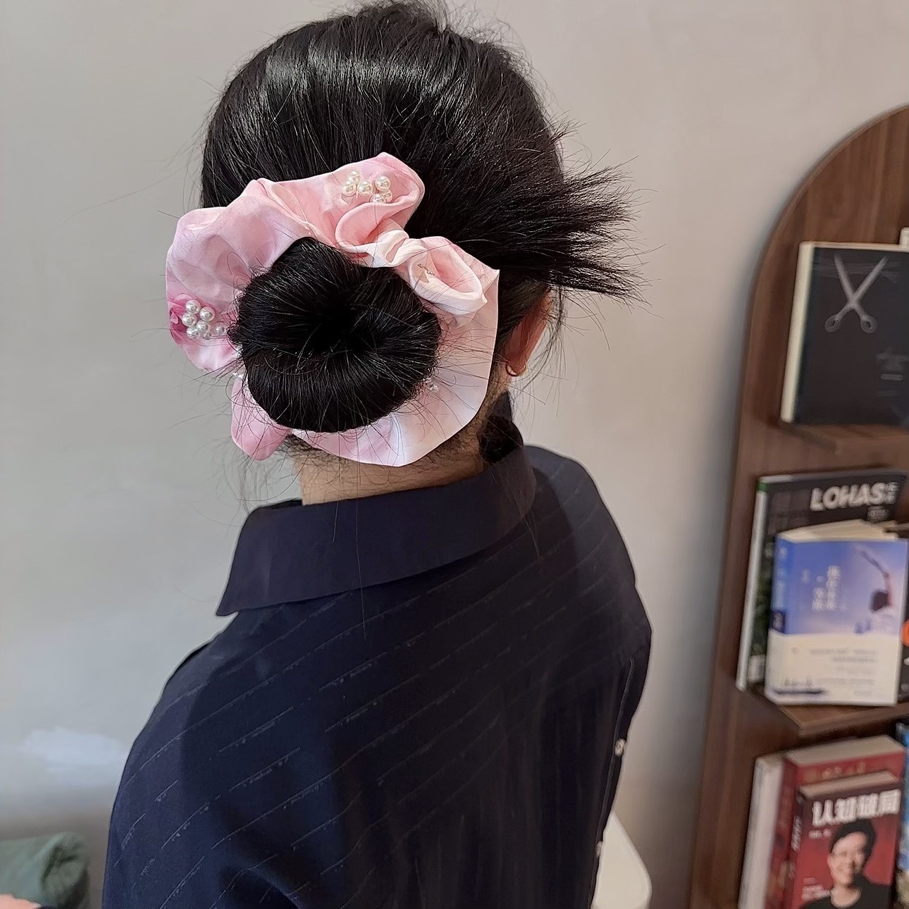 Women's French Satin Pearl Foldable Bubble Hair Tie Solid Color