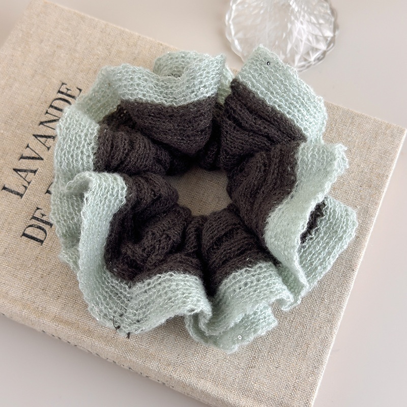 Women's Autumn Winter Knitted Scrunchie Ponytail Holder Color-Block