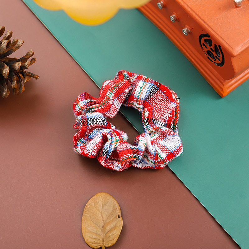 Women's Christmas Cloth Hair Scrunchie Color Block Plaid Snowflake