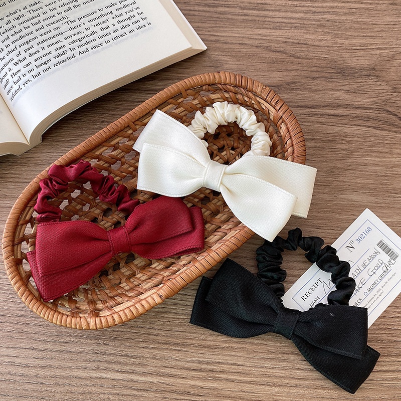 Women's Casual Satin Ballet Bowknot Scrunchie Hair Tie White Red Black
