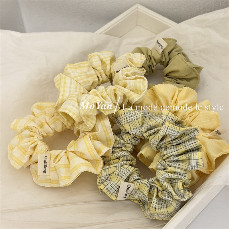 Women's Sweet Spring Cloth Hair Tie Accessory Yellow & Green Plaid