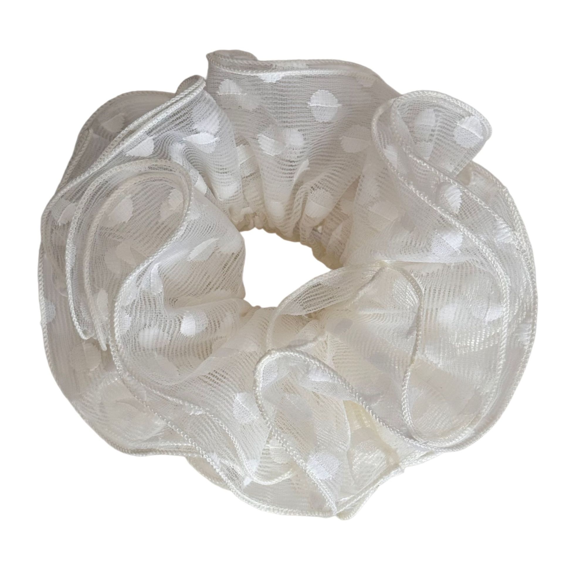 Women's Elegant Spring Soft Gauze Hair Tie Beige Polka Dots