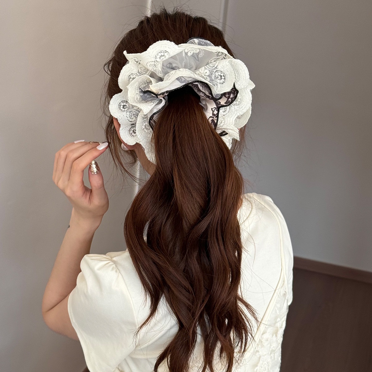 Women's Spring Polyester Hair Tie Everyday Wear Beige Floral Lace