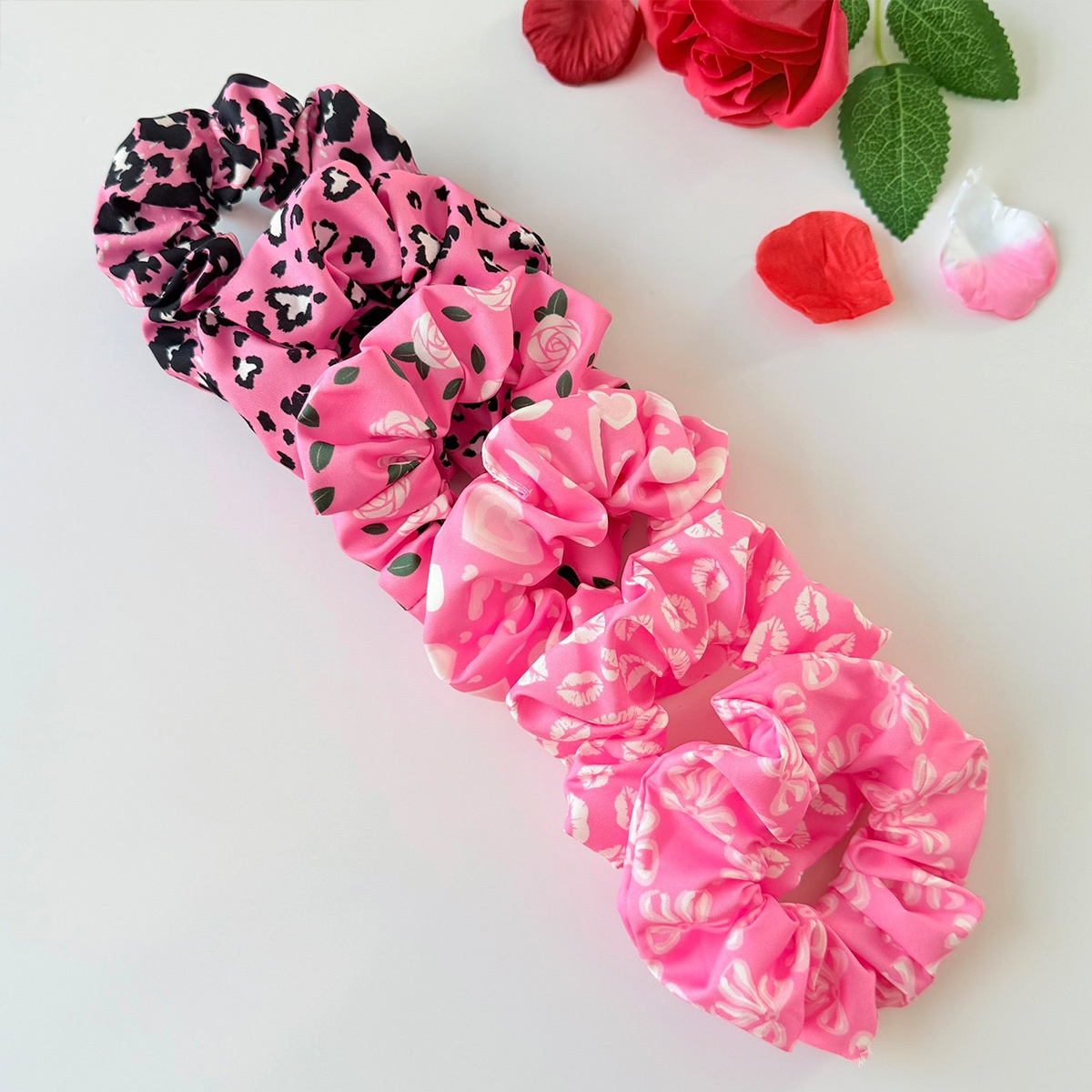 Women's Valentine Cloth Hairband Pink Rose Heart Leopard Print