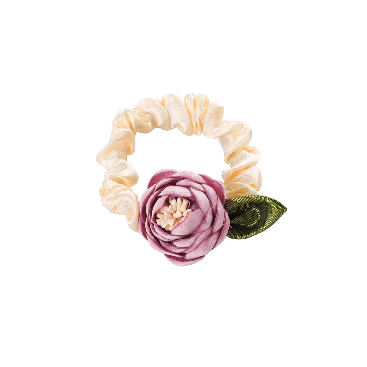 Girls Sweet Cloth Low Ponytail Braid Hair Accessories Tea Rose Floral