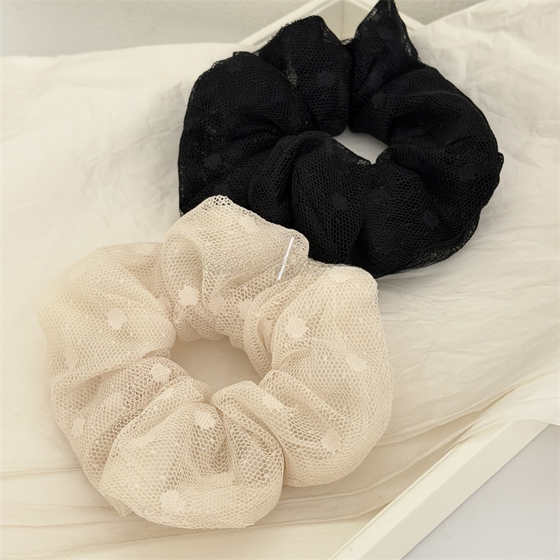 Women's Spring Summer Lace Gauze Bubble Braid Hair Tie Beige Black