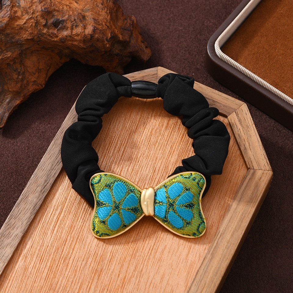 Women's Traditional Satin Hair Tie Colorful 3D Butterfly Pearl Bow