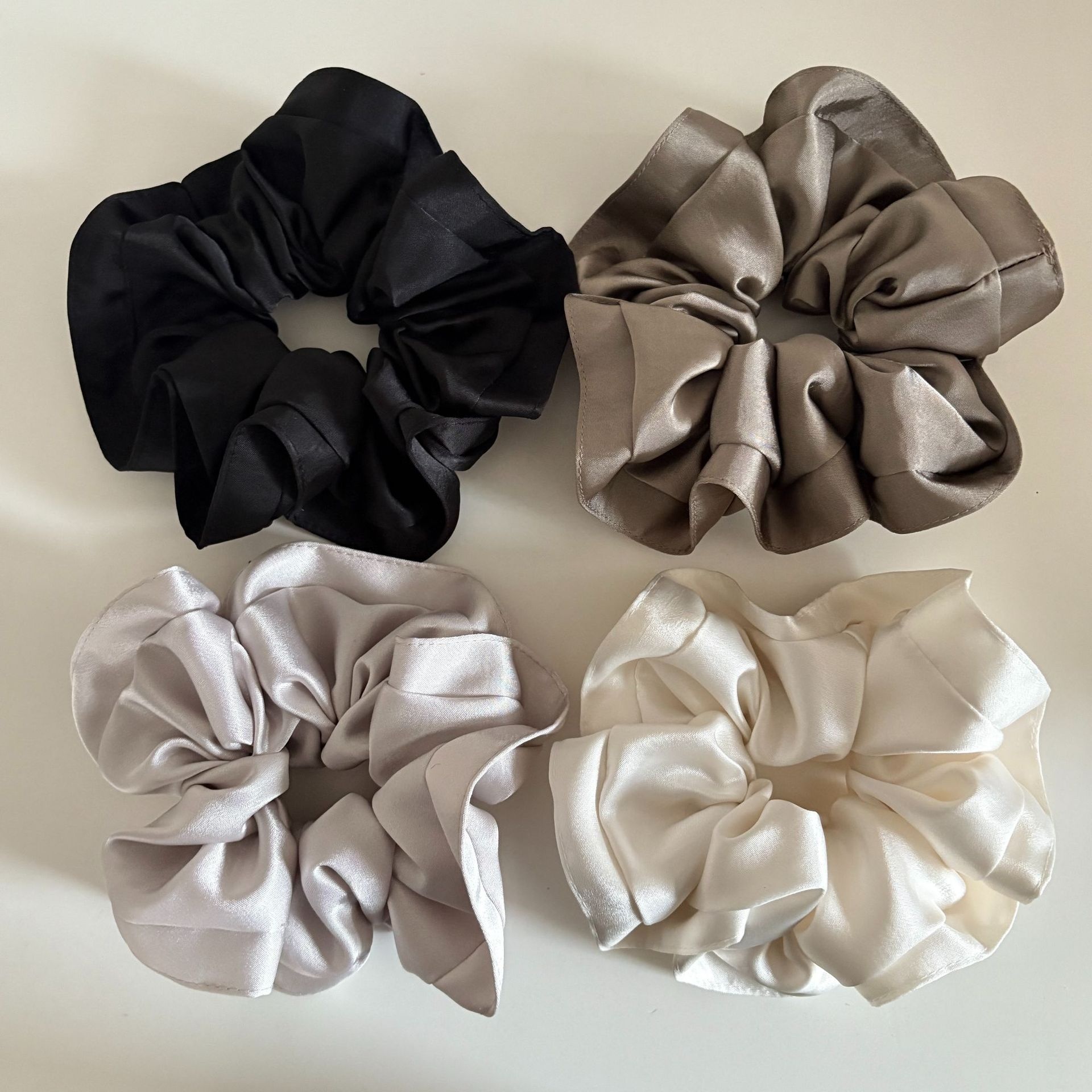Women's Elegant Satin Scrunchie Hair Tie Solid Champagne Color