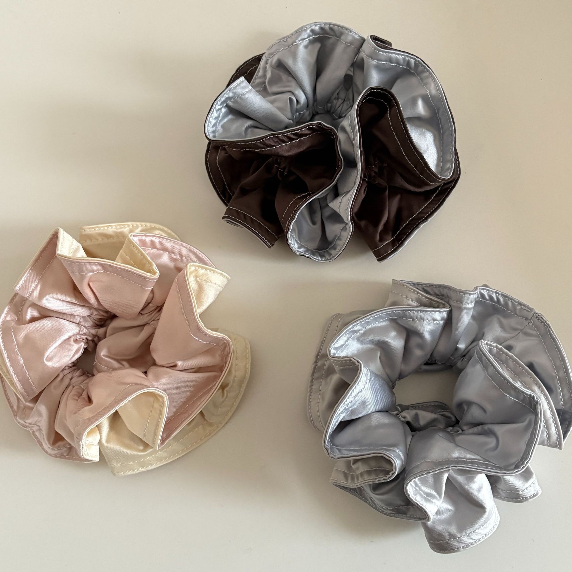 Women's Satin Flower Hair Tie For Spring Summer Beige Color Block