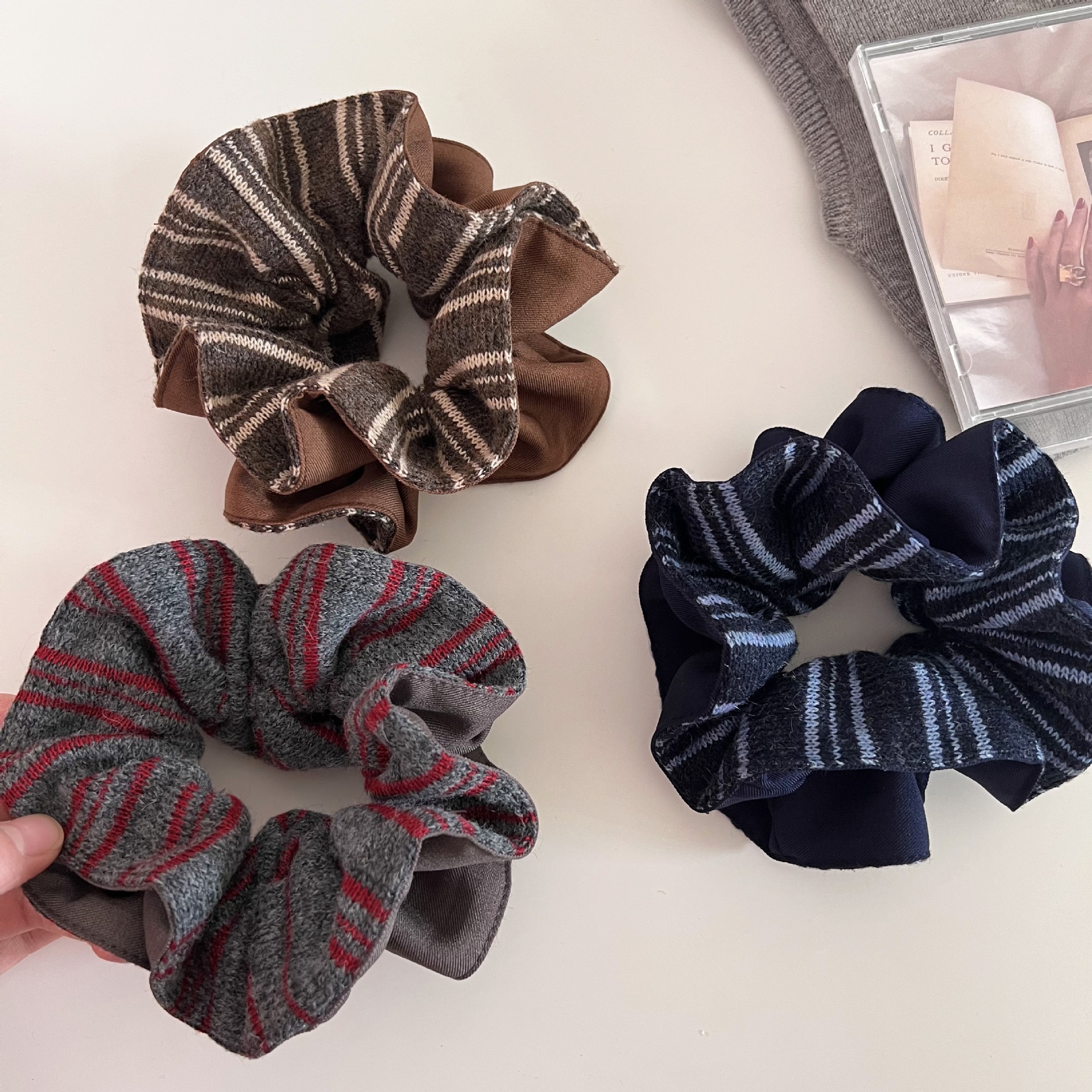 Women's Winter Warm Knitted Headband Hair Accessories Striped Patchwork
