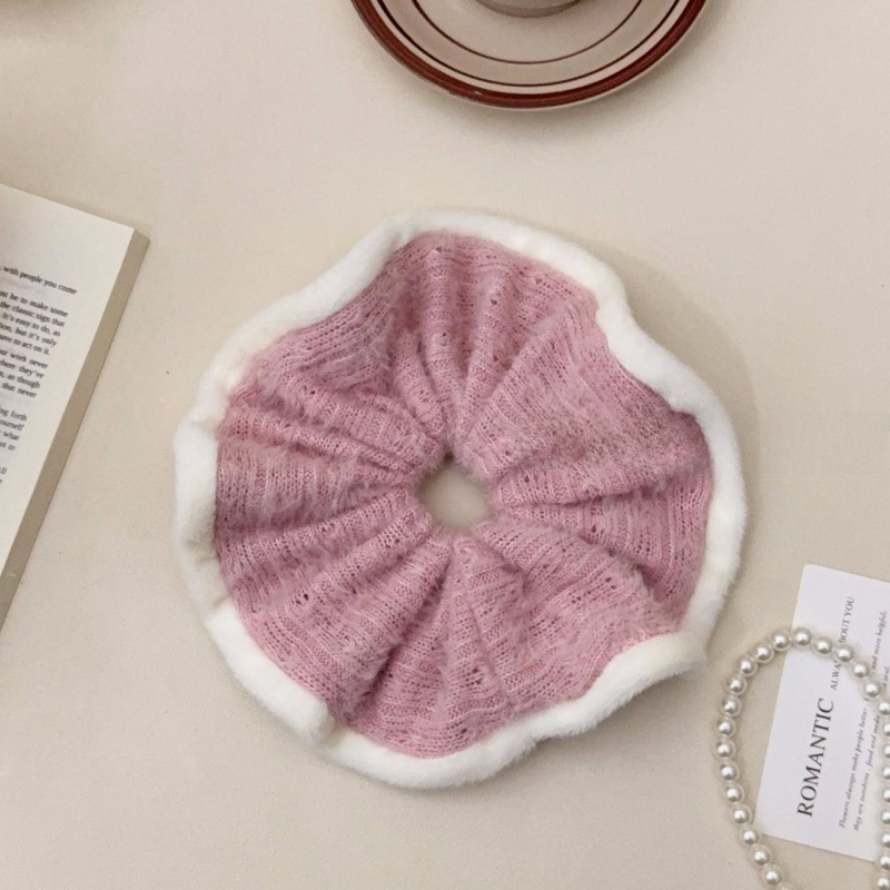 Women's Cozy Irregular Wool Yarn Hair Tie, Soft Autumn Winter Splicing Accessory