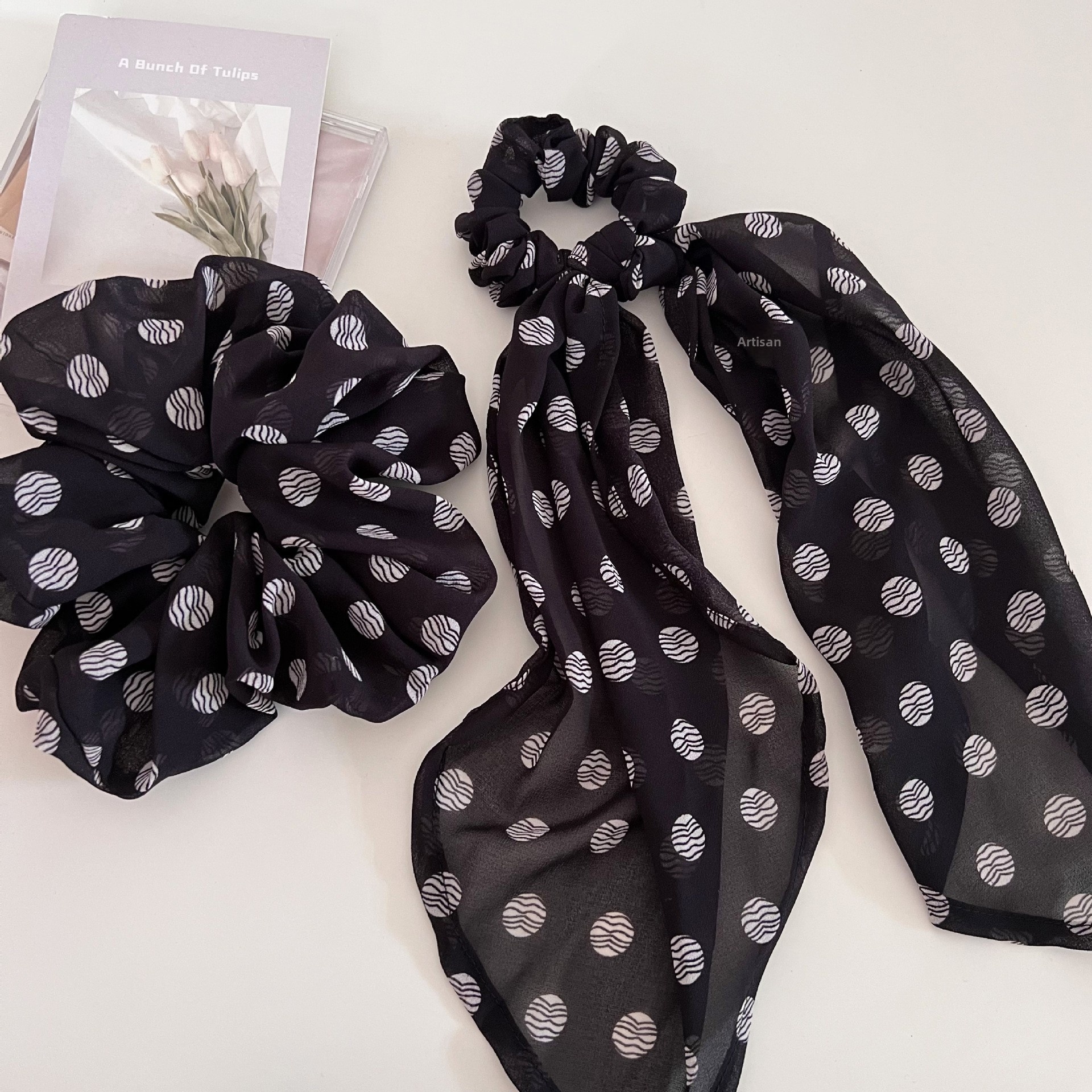 Women's Vintage Cloth Hair Tie For Ponytails Brown Polka Dot