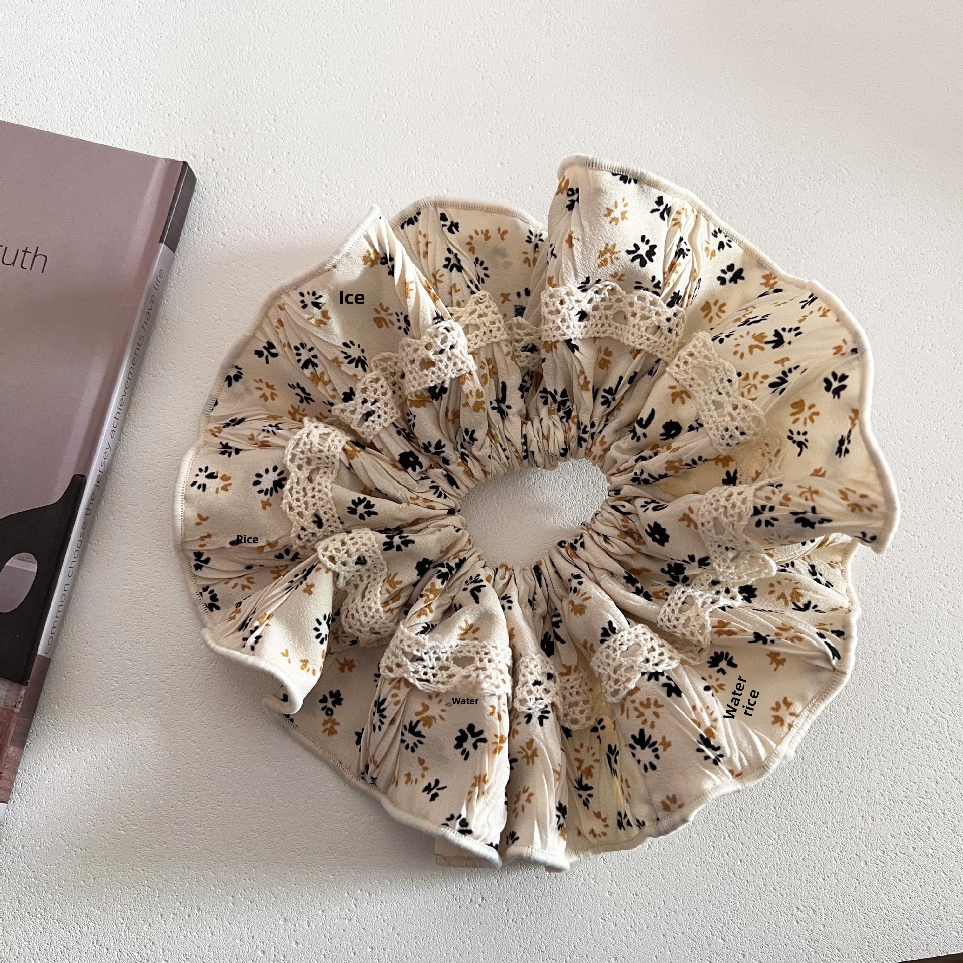 Women's French Boho Elastic Hairband Navy Blue Ditsy Floral Lace