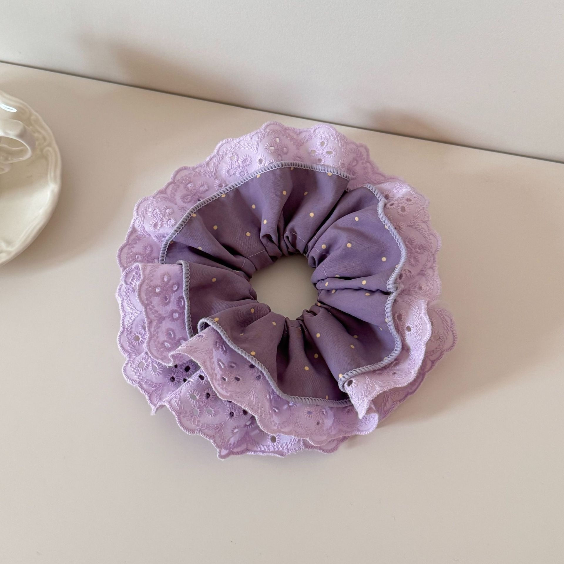 Women's Fall Winter Polyester Hairband Purple Plaid Polka Dot Stripe