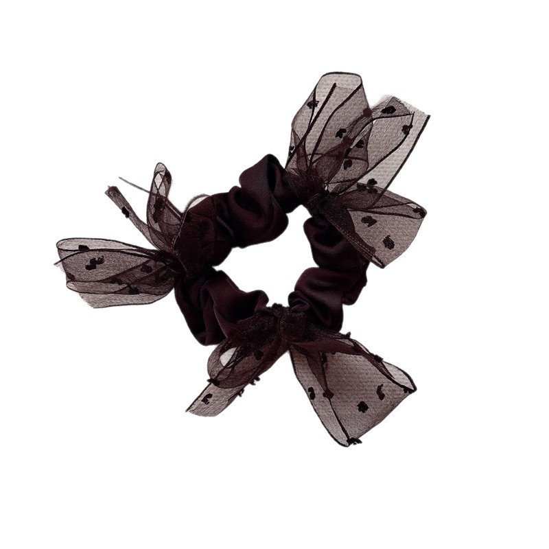 Women's Four Seasons Satin Mesh Hair Tie Multi-functional Bow Knot Pink Black